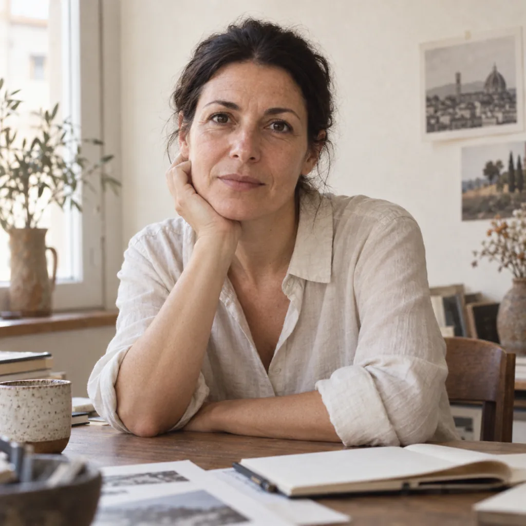 Ilaria Vatteroni, curatrice dell'Osservatorio Carrara, seduta al tavolo di lavoro