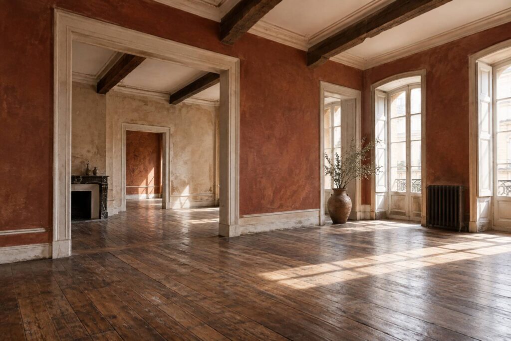 Appartamento antico vuoto e luminoso con parquet e soffitti alti